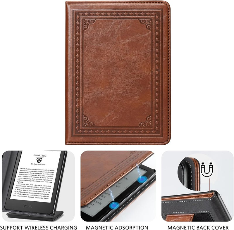CoBak Case with Stand for 6 Inch Kindle 2024 and 2022 Releases (11th Generation)– PU Leather Smart Cover with Auto Sleep/Wake & Hand Strap, Premium Protective Case for Kindle Basic,Vintage Brown - Image 4